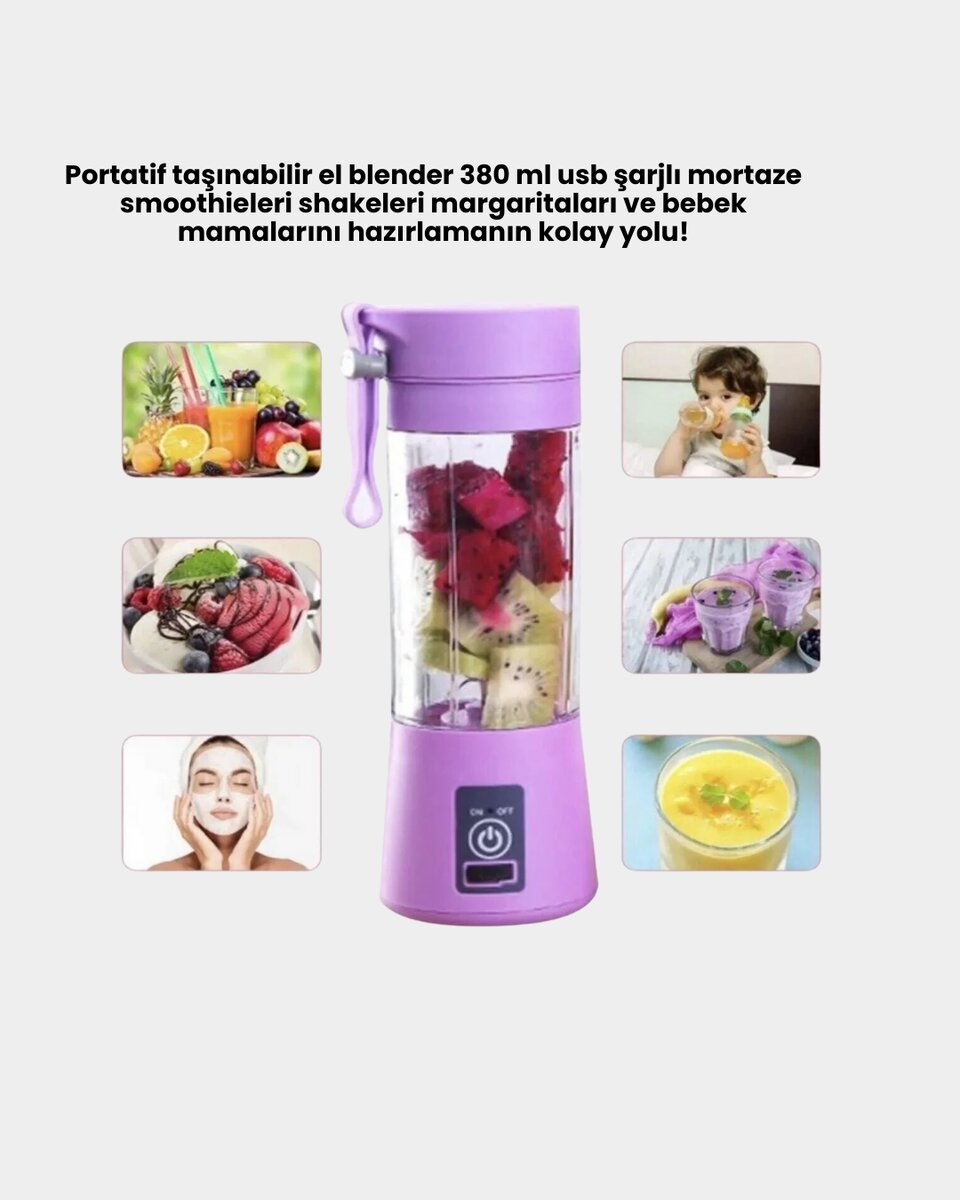 Taşınabilir Şişe Blender 380ml Şarjlı Spor Smoothie Shake Karıştırıcı Taşınabilir Şişe Blender 380ml Şarjlı Spor Smoothie Shake Karıştırıcı