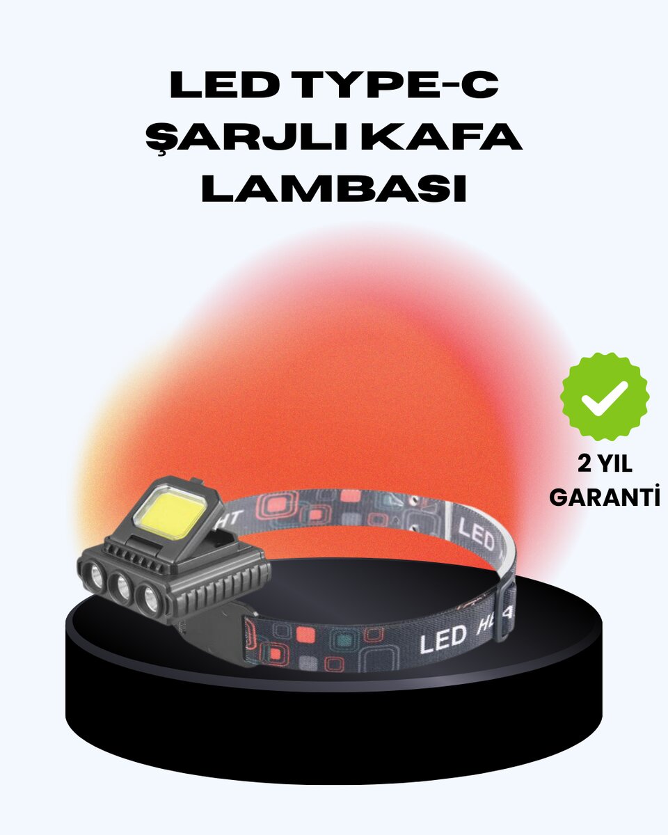 COB + XPE LED Kafa Feneri 800 Lumen USB Type C Şarjlı Çok Modlu COB + XPE LED Kafa Feneri 800 Lumen USB Type C Şarjlı Çok Modlu