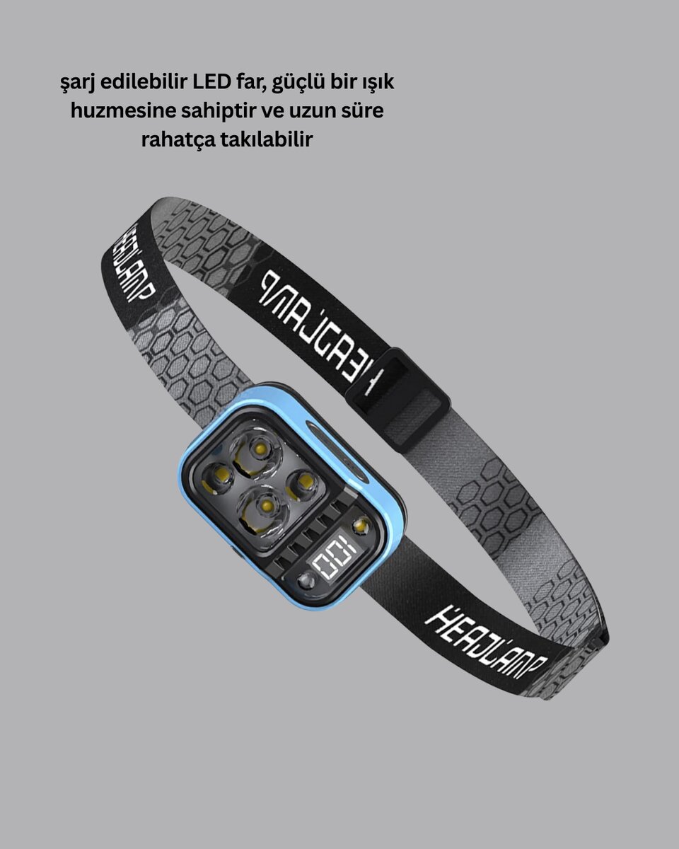Süper Parlak LED Kafa Feneri 3 Renk 53 Mod Type C Şarjlı Süper Parlak LED Kafa Feneri 3 Renk 53 Mod Type C Şarjlı