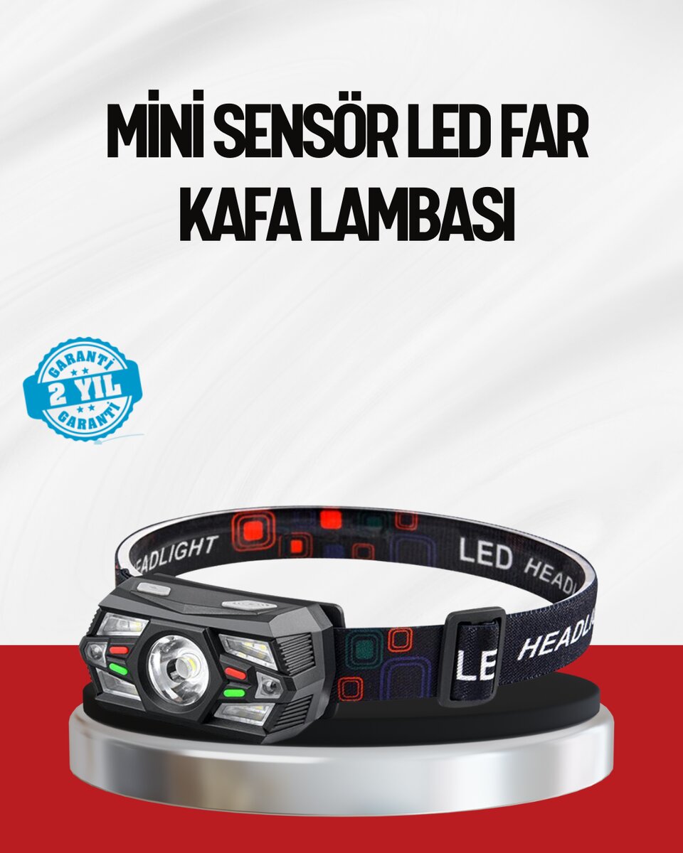 Sensörlü LED Kafa Lambası Kırmızı Beyaz Işık Ayarlanabilir Sensörlü LED Kafa Lambası Kırmızı Beyaz Işık Ayarlanabilir