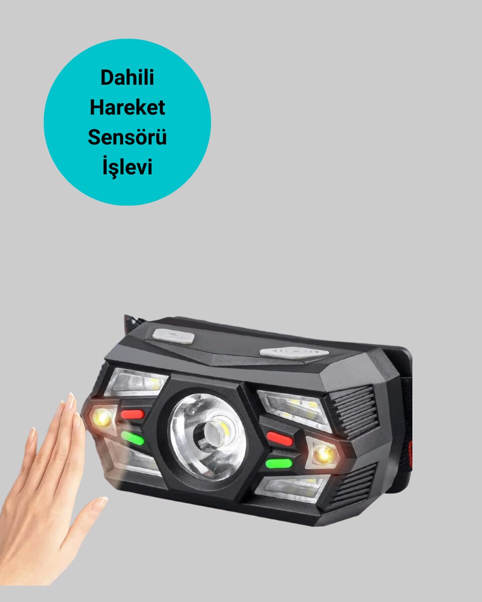 Hareket Sensörlü Şarjlı LED Far Suya Dayanıklı Çok Modlu Hareket Sensörlü Şarjlı LED Far Suya Dayanıklı Çok Modlu