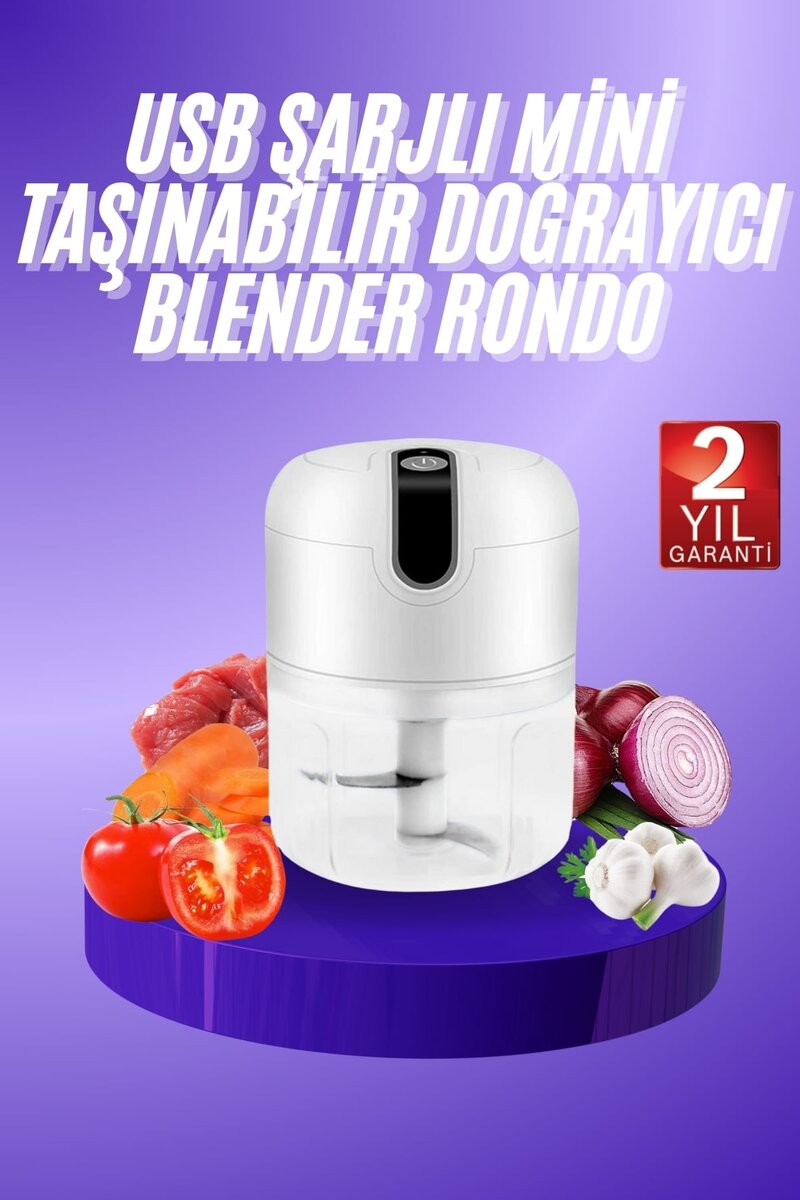 Rondo Doğrayıcı 250 ML Taşınabilir USB Şarjlı Pratik El Rondo Blender Rondo Doğrayıcı 250 ML Taşınabilir USB Şarjlı Pratik El Rondo Blender
