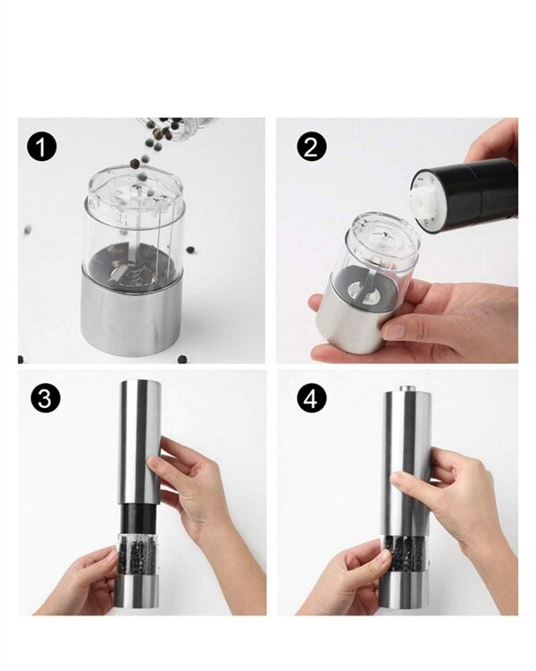 Şeffaf Hazneli Elektrikli Tuz Karabiber Öğütücü Pilli Taşınabilir Mutfak Aleti