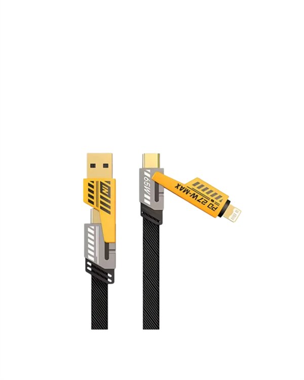 65W 4'ü 1 Arada Çoklu Şarj Kablosu – USB-C, USB-A, Lightning, Veri ve Şarj Desteği