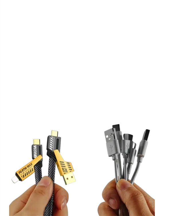 65W 4'ü 1 Arada Çoklu Şarj Kablosu – USB-C, USB-A, Lightning, Veri ve Şarj Desteği