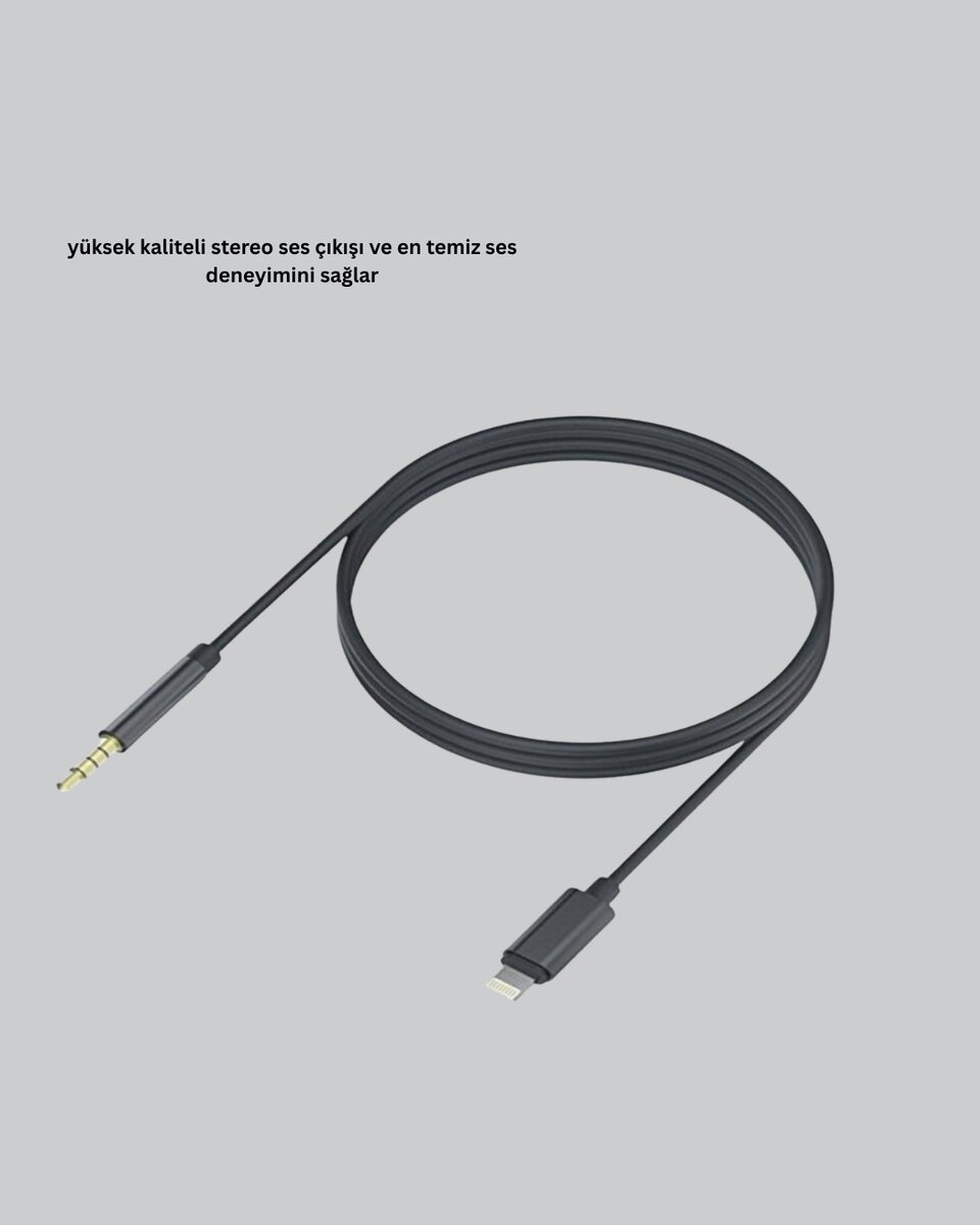 Lightning to 3.5mm Aux Ses Dönüştürücü Kablo 1 Metre Stereo Uyumlu
