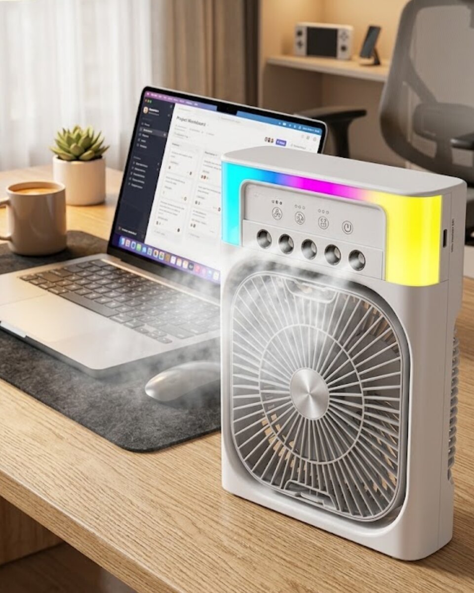 USB Şarjlı Masaüstü Soğutucu Fan Su Püskürtmeli Renkli Işıklı USB Şarjlı Masaüstü Soğutucu Fan Su Püskürtmeli Renkli Işıklı