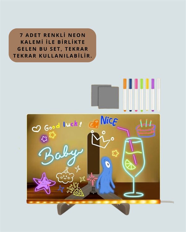 Dekoratif LED Yazı Tahtası – Silinebilir, Neon Kalemli, Planlama ve Hatırlatma İçin İdeal Dekoratif LED Yazı Tahtası – Silinebilir, Neon Kalemli, Planlama ve Hatırlatma İçin İdeal