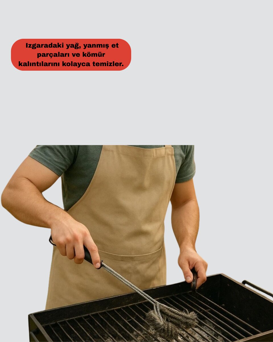 Uzun Saplı Izgara Temizleme Fırçası Çelik Telli
