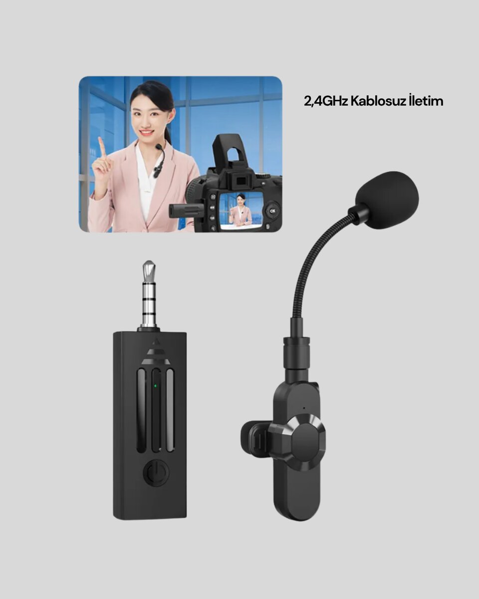 Kablosuz Profesyonel Mikrofon – 360° Ses Yakalama, 60 m Menzil, Gürültü Engelleyici Kablosuz Profesyonel Mikrofon – 360° Ses Yakalama, 60 m Menzil, Gürültü Engelleyici