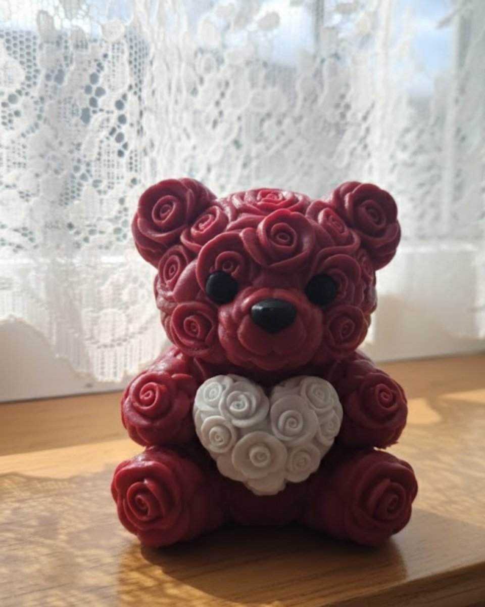 3D Gül Tasarımlı Kalp Ayıcık 10cm Şık Dekoratif Biblo