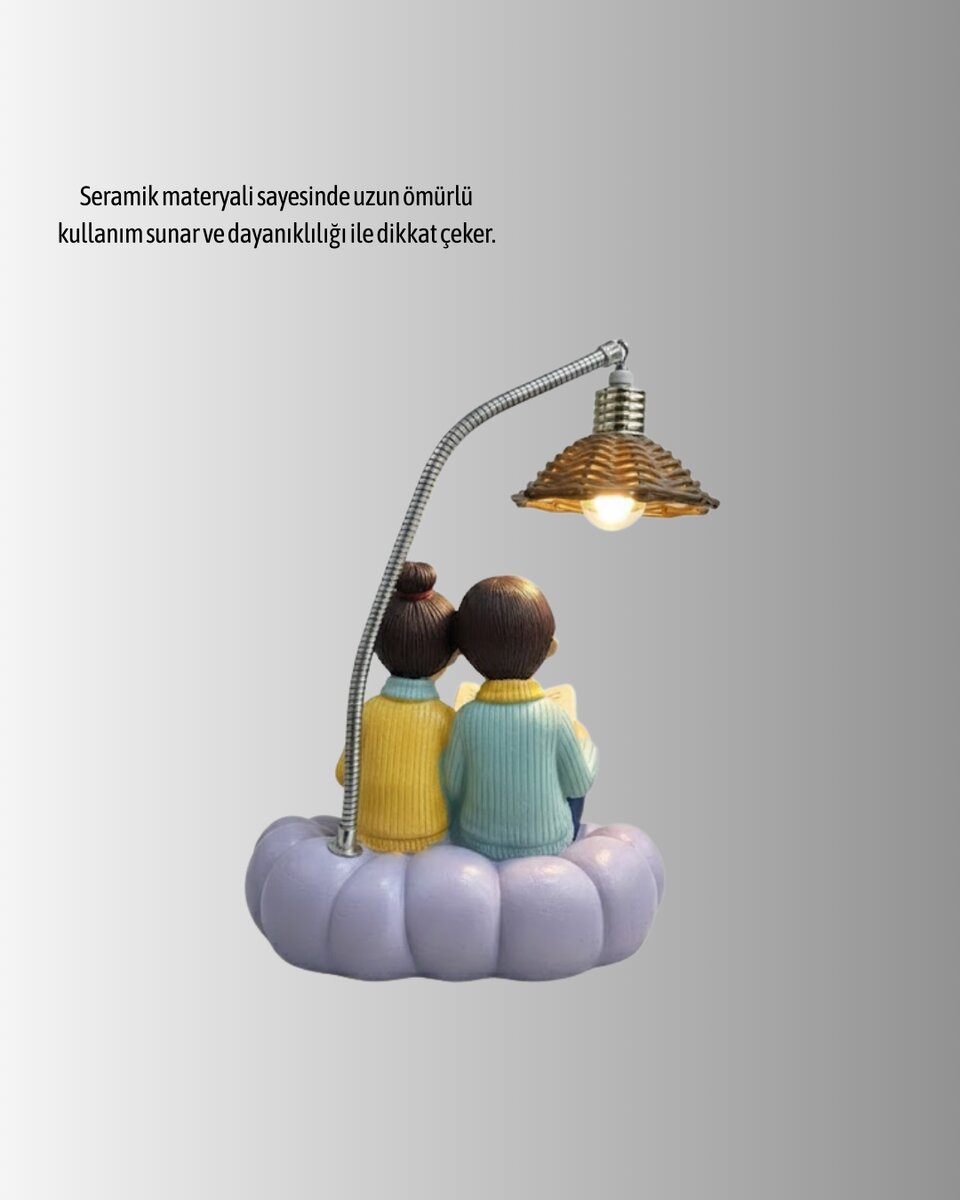 Romantik Çift Figürlü Okuyan Çift Masa Lambası Dekoratif LED Aydınlatma
