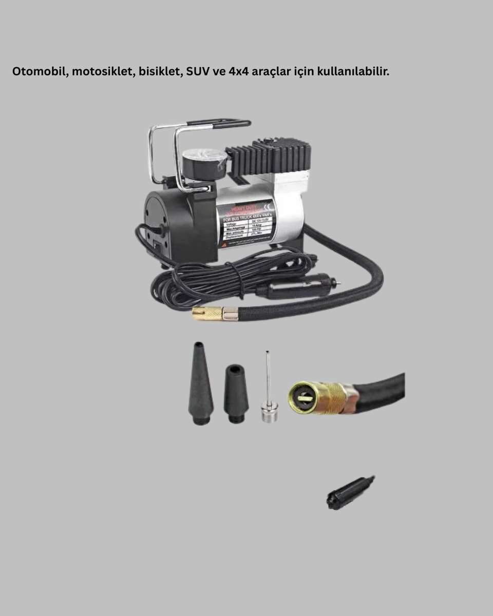 Araç Çakmak Girişli Metal Hava Kompresörü 10A Güçlü Motor Araç Çakmak Girişli Metal Hava Kompresörü 10A Güçlü Motor
