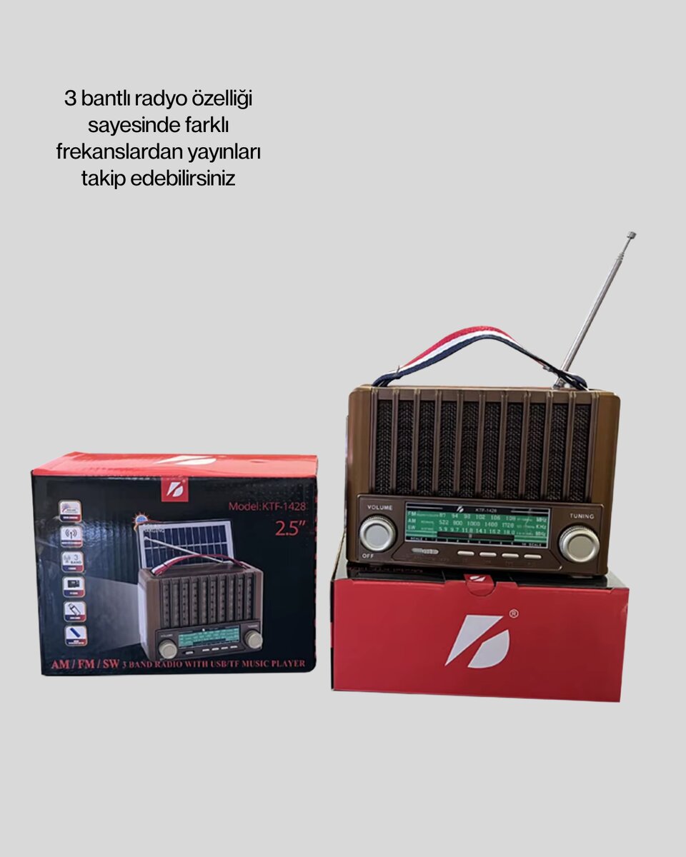 Nostaljik Tasarımlı Solar Şarjlı Radyo AM FM SW ve Bluetooth Nostaljik Tasarımlı Solar Şarjlı Radyo AM FM SW ve Bluetooth