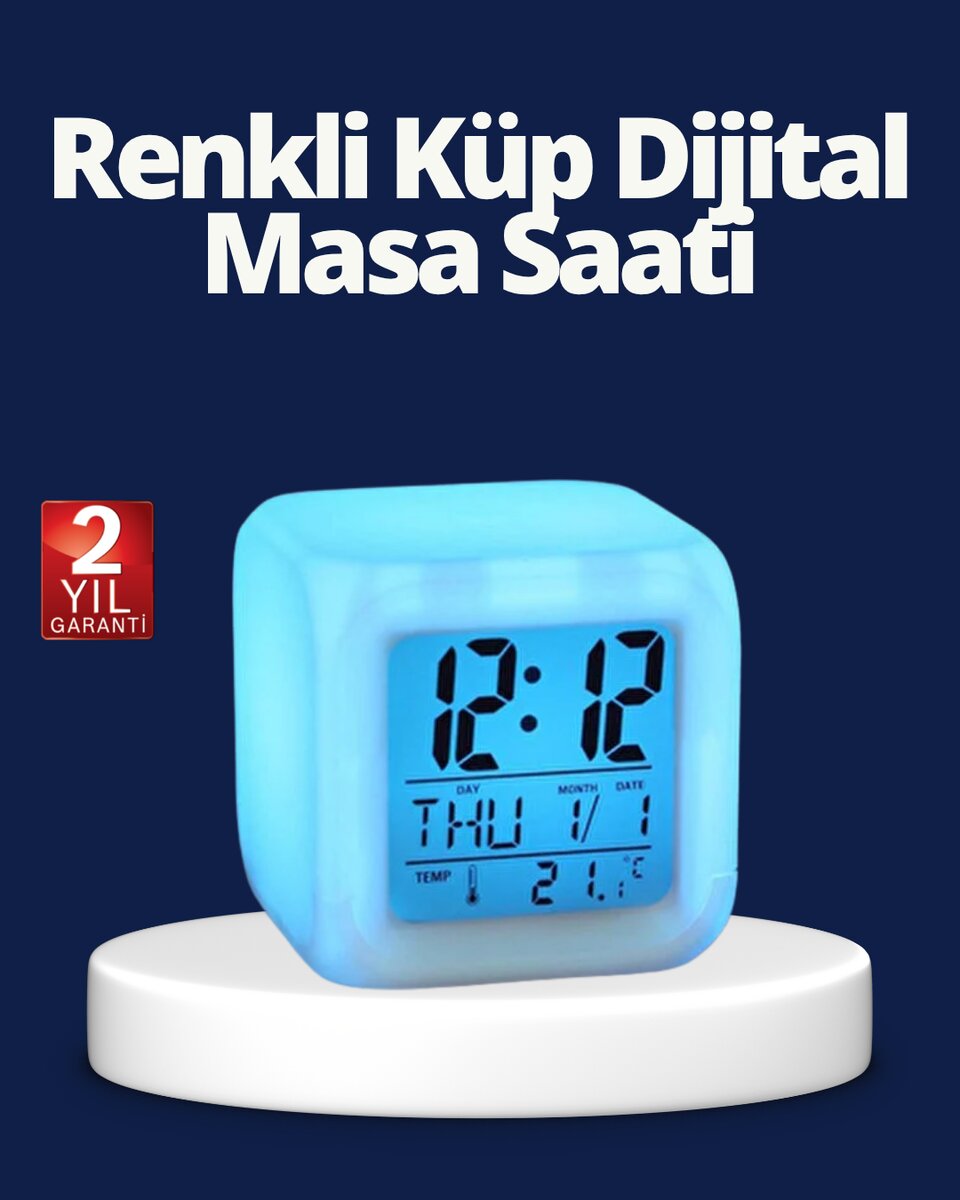 Renk Değiştiren LED Alarmlı Dijital Küp Masa Saati Renk Değiştiren LED Alarmlı Dijital Küp Masa Saati
