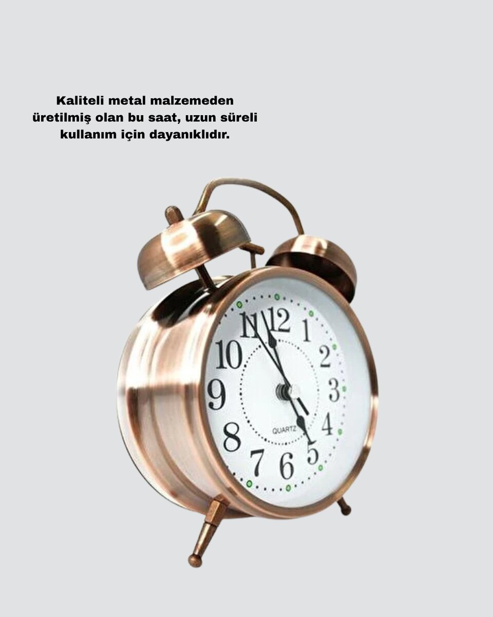Metal Bronz Nostaljik Masa Saati Alarmlı Büyük Boy Sessiz Mekanizmalı Metal Bronz Nostaljik Masa Saati Alarmlı Büyük Boy Sessiz Mekanizmalı