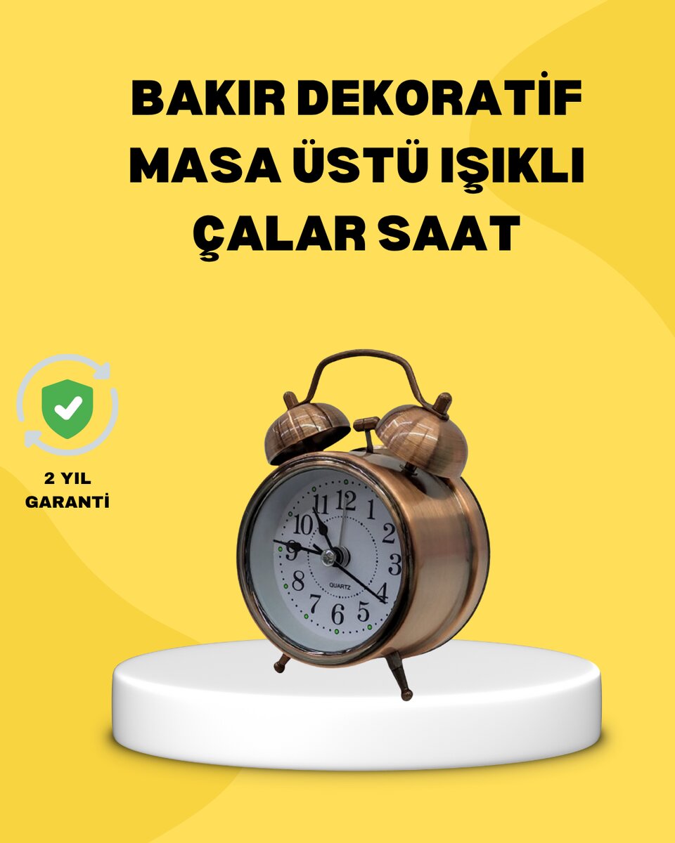 Dekoratif Bronz Renk Metal Alarmlı Masa Üstü Saat Klasik Tasarım Dekoratif Bronz Renk Metal Alarmlı Masa Üstü Saat Klasik Tasarım