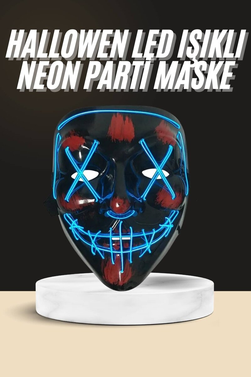 Işıklı Led Maske Parti Eğlence Maskesi Hallowen Neon Maske Işıklı Led Maske Parti Eğlence Maskesi Hallowen Neon Maske