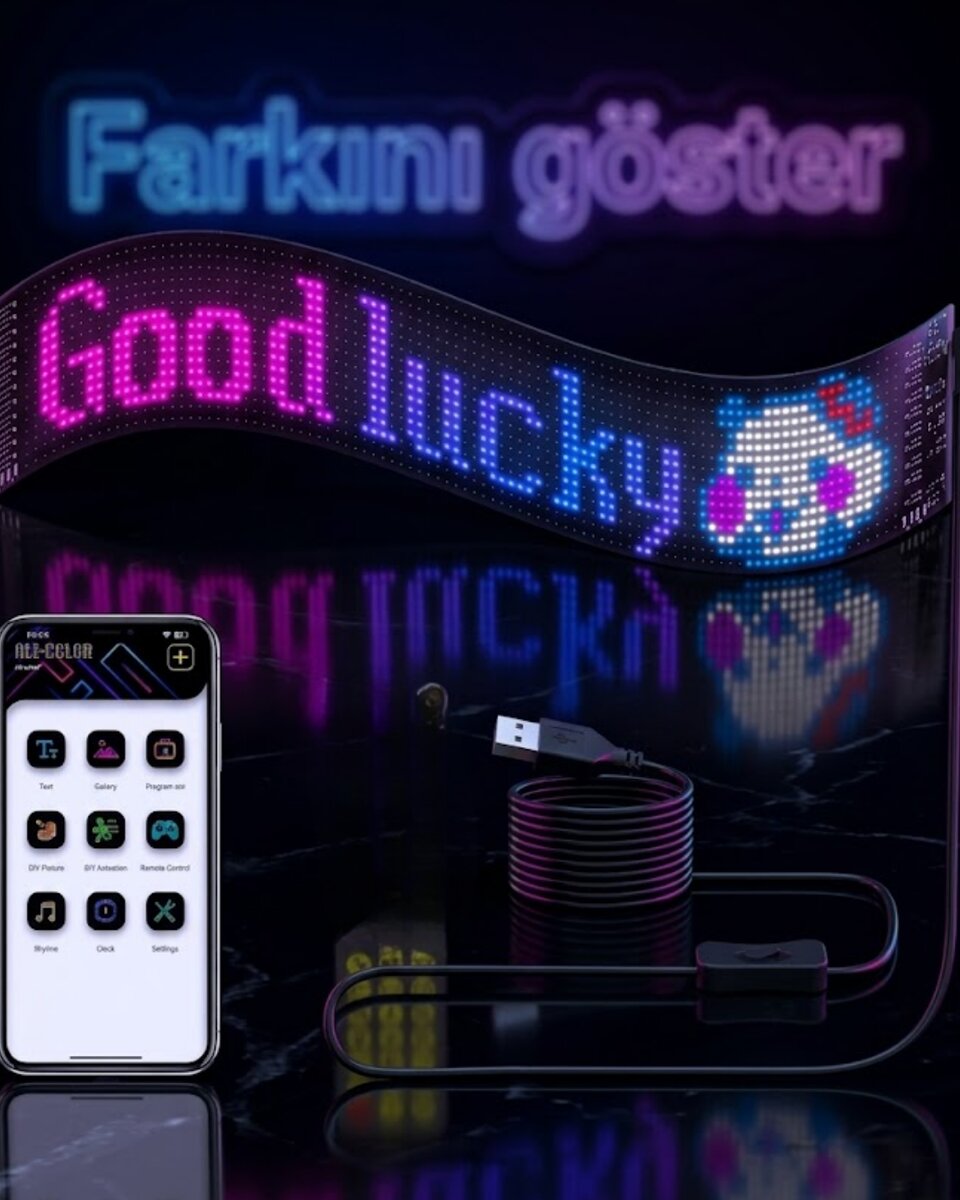 16x96 RGB LED Matrix Panel 60 cm Esnek Yapı Uygulama Kontrollü Kayan Yazı Ekranı 16x96 RGB LED Matrix Panel 60 cm Esnek Yapı Uygulama Kontrollü Kayan Yazı Ekranı
