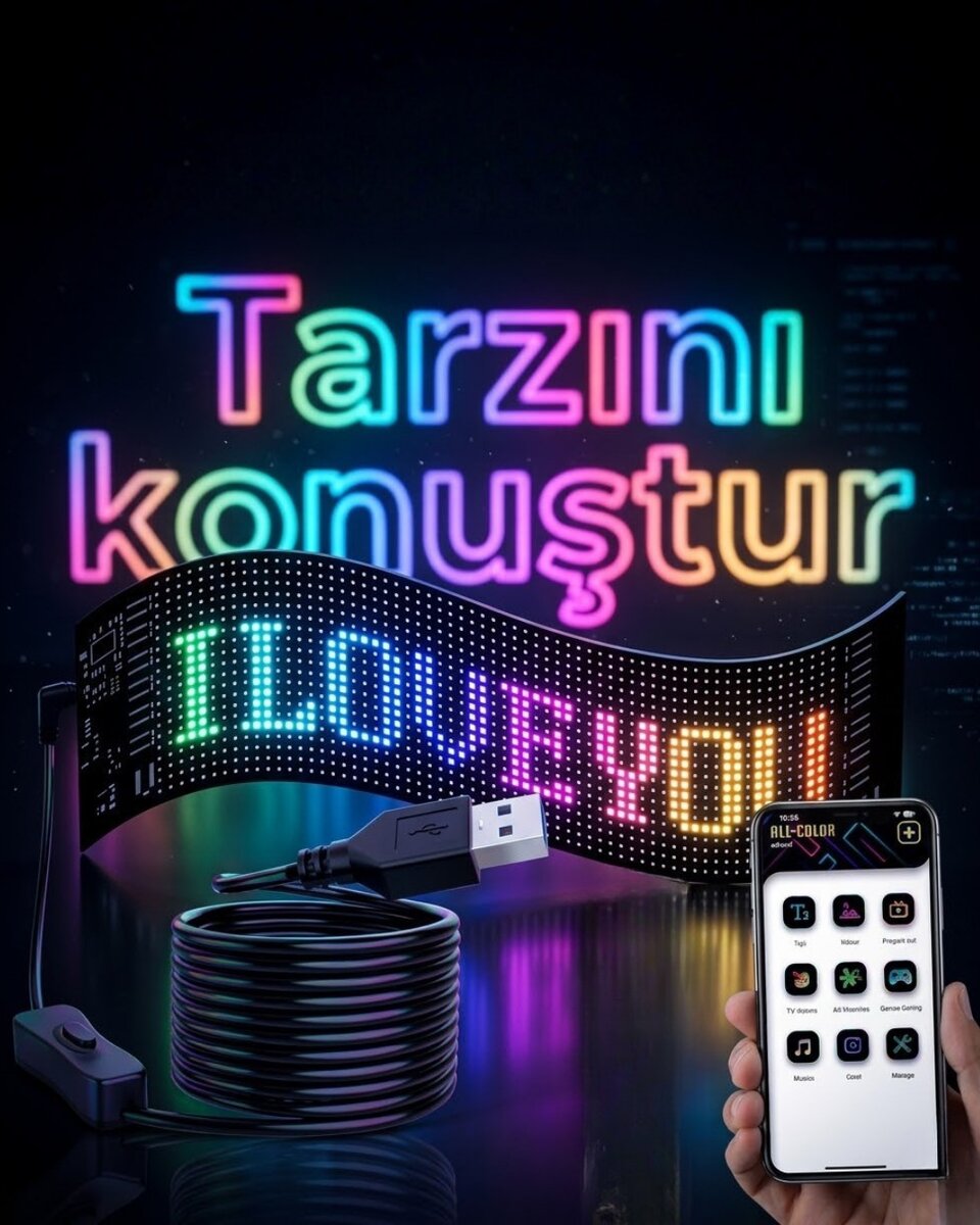 16x96 LED Yazı Paneli 60 cm Esnek RGB Işıklı Programlanabilir Ekran 16x96 LED Yazı Paneli 60 cm Esnek RGB Işıklı Programlanabilir Ekran