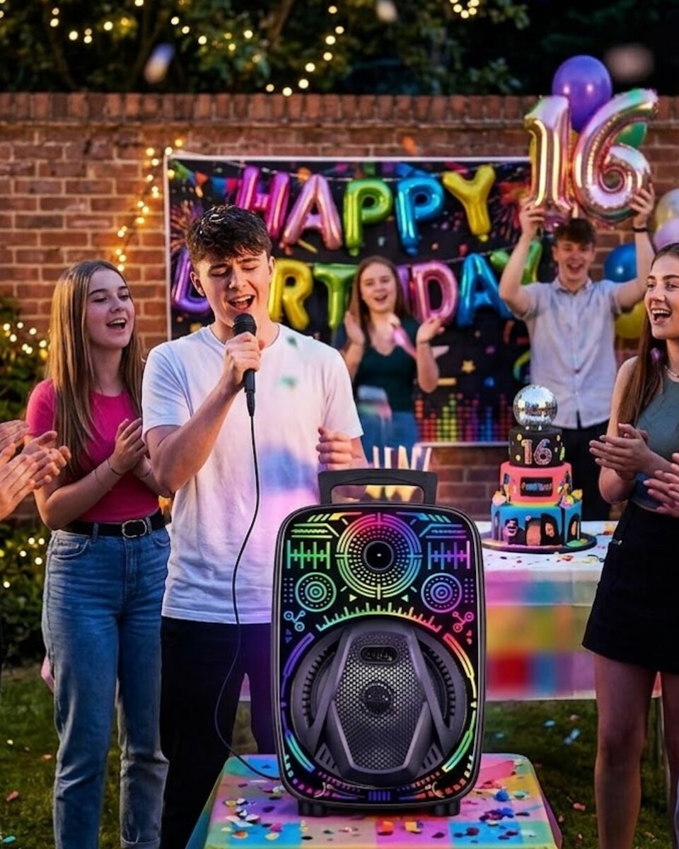 Mikrofonlu Bluetooth Hoparlör 8 İnç RGB Işıklı Taşınabilir Ses Sistemi Mikrofonlu Bluetooth Hoparlör 8 İnç RGB Işıklı Taşınabilir Ses Sistemi