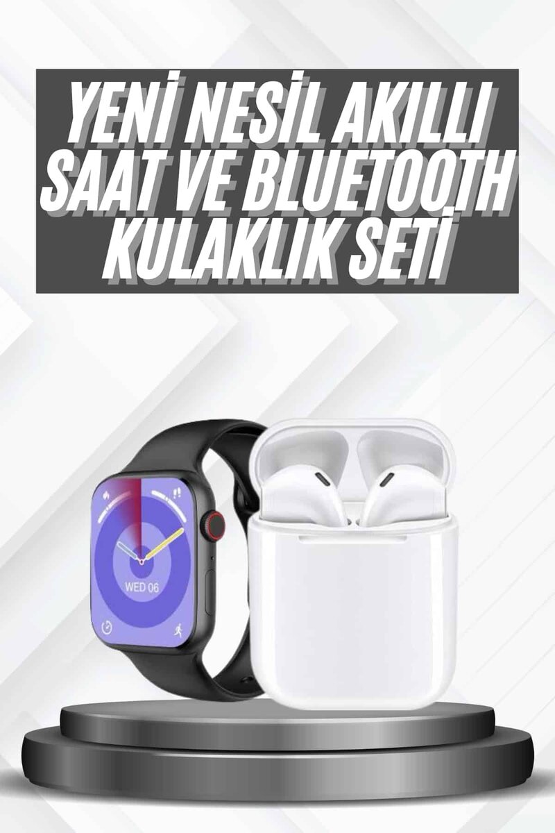Akıllı Saat Gümüş Kasa Bluetooth Kulaklık Hediyeli Çok Fonksiyonlu İkili Set Akıllı Saat Gümüş Kasa Bluetooth Kulaklık Hediyeli Çok Fonksiyonlu İkili Set