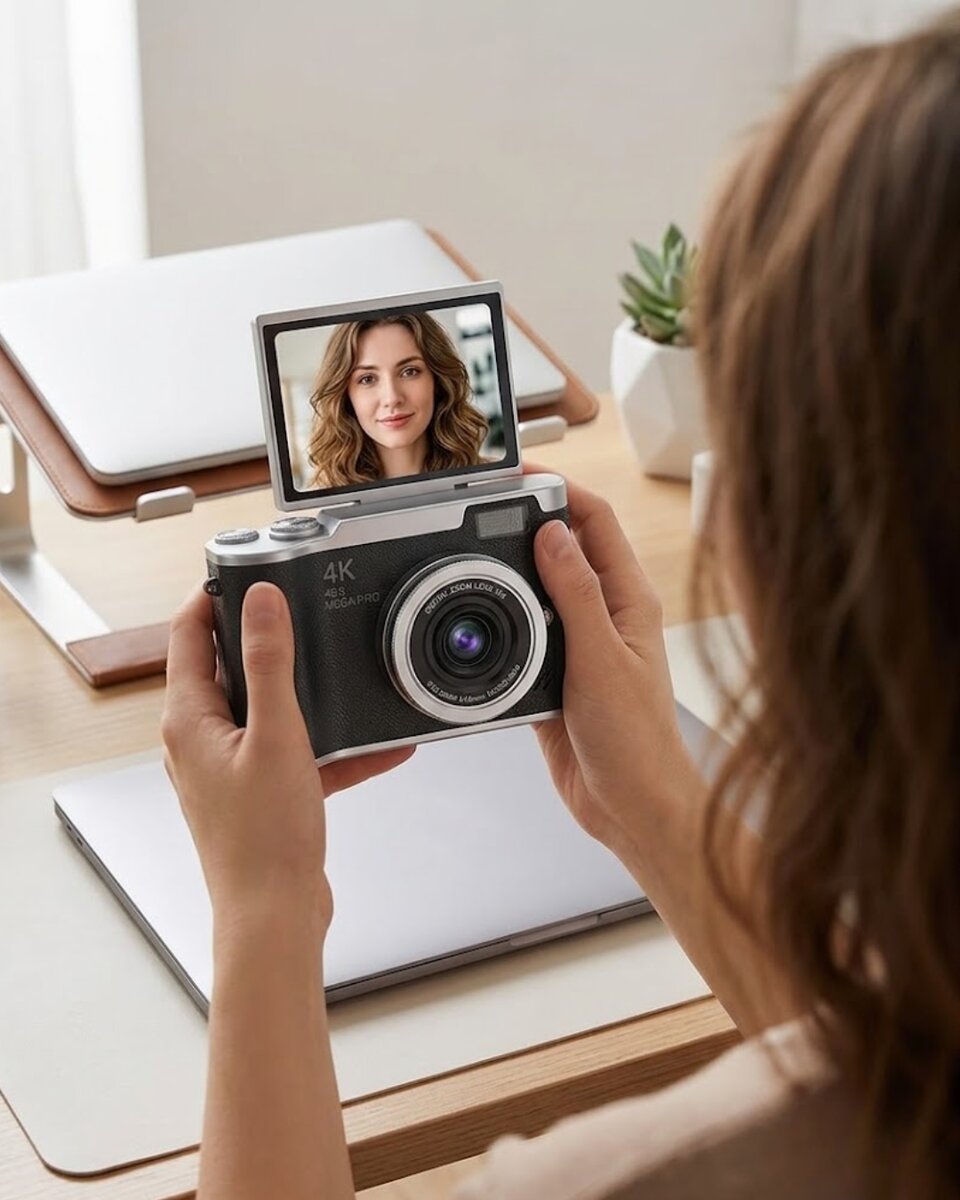 Kompakt 4K Dijital Kamera 48 MP Sensör 8X Zoom Flip Ekran Vlog ve Selfie Uyumlu Kompakt 4K Dijital Kamera 48 MP Sensör 8X Zoom Flip Ekran Vlog ve Selfie Uyumlu