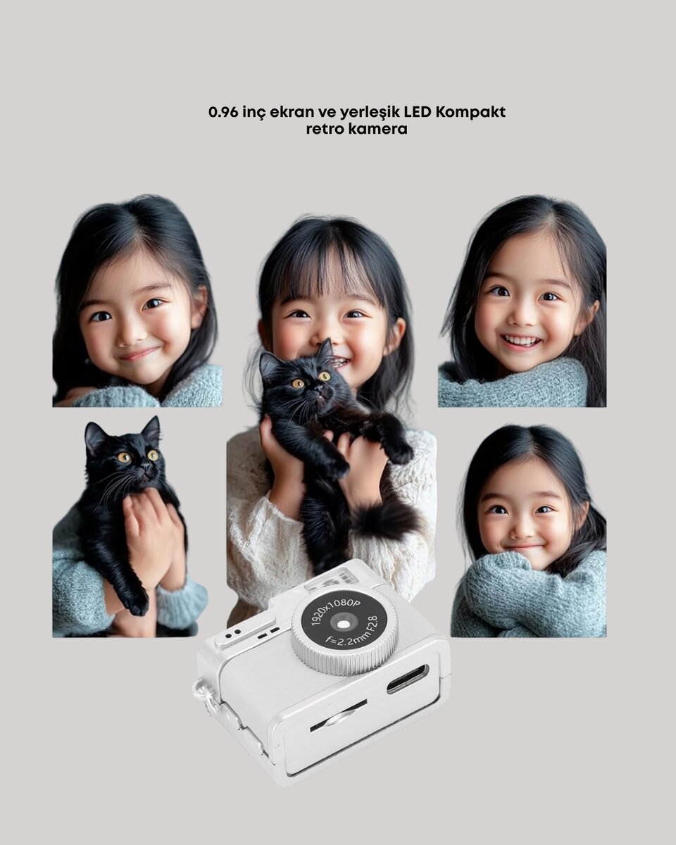 Mini Retro Dijital Kamera 1080P Full HD Dahili 128GB Hafızalı