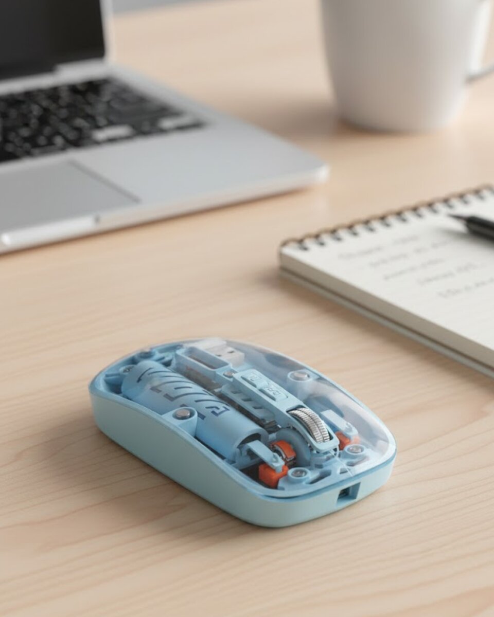 Mavi Kablosuz Mouse Bluetooth ve USB Çift Mod Bağlantılı Mavi Kablosuz Mouse Bluetooth ve USB Çift Mod Bağlantılı
