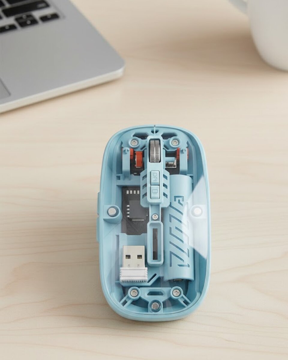Bluetooth 5.2 ve 2.4G USB Kablosuz Mouse Pilli Mavi Tasarım Bluetooth 5.2 ve 2.4G USB Kablosuz Mouse Pilli Mavi Tasarım