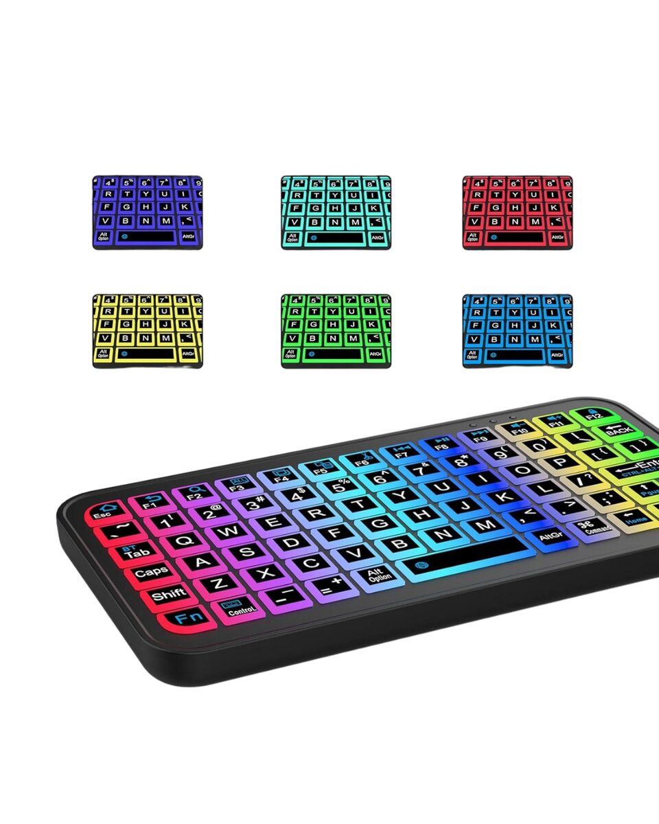 Siyah Kablosuz Mini RGB Işıklı Klavye Bluetooth 5.2 İnce Tasarım Siyah Kablosuz Mini RGB Işıklı Klavye Bluetooth 5.2 İnce Tasarım