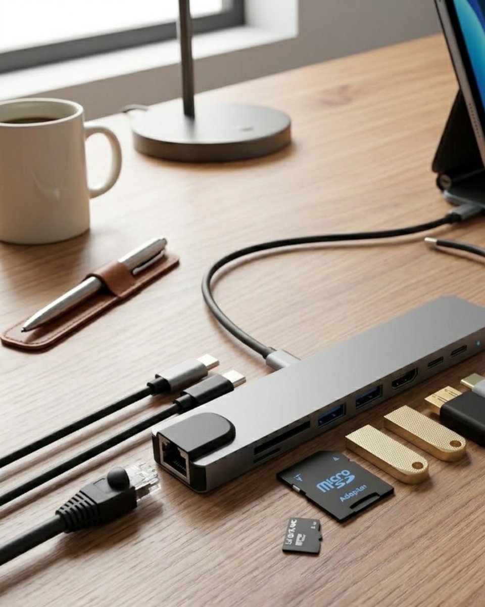 Type C Çoklu Port Hub 8 Port USB HDMI SD Kart Ethernet Adaptör Type C Çoklu Port Hub 8 Port USB HDMI SD Kart Ethernet Adaptör
