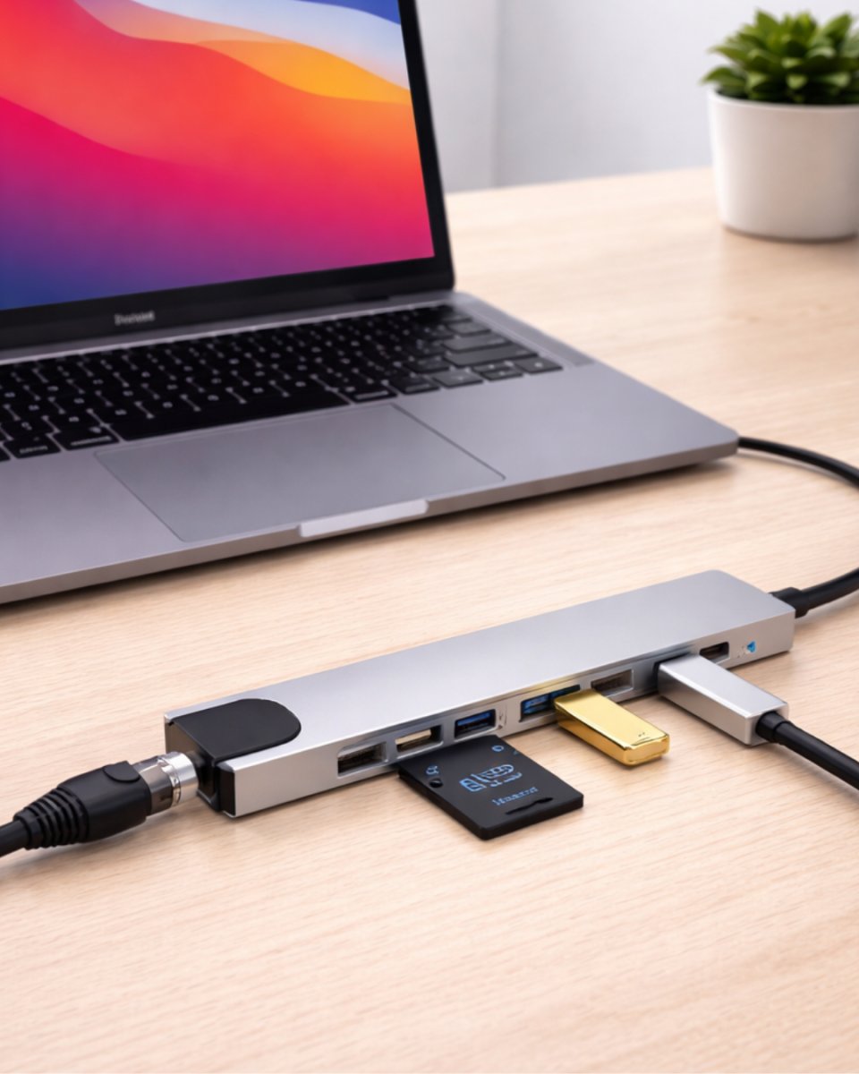 Type C Hub Çoklayıcı 8 Port USB HDMI RJ45 Kart Okuyucu Type C Hub Çoklayıcı 8 Port USB HDMI RJ45 Kart Okuyucu