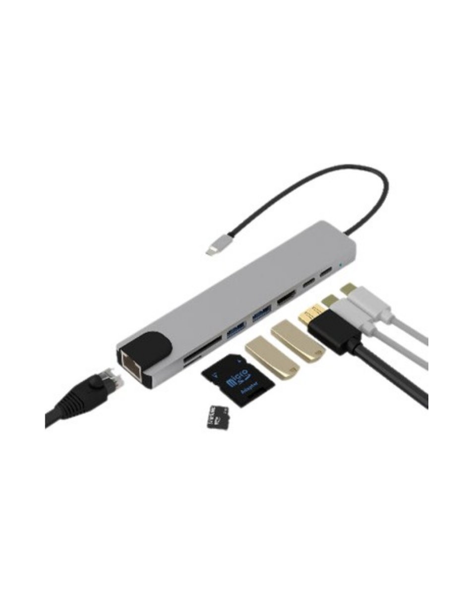 Type C Hub Çoklayıcı 8 Port USB HDMI RJ45 Kart Okuyucu Type C Hub Çoklayıcı 8 Port USB HDMI RJ45 Kart Okuyucu