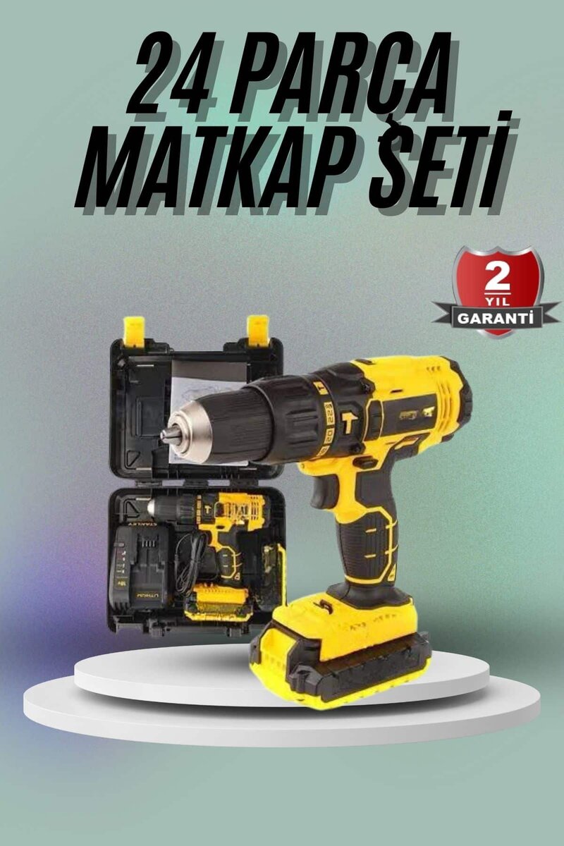 Matkap Seti 24 Parça Çift Bataryalı Darbeli Led Işıklı Vidalama
