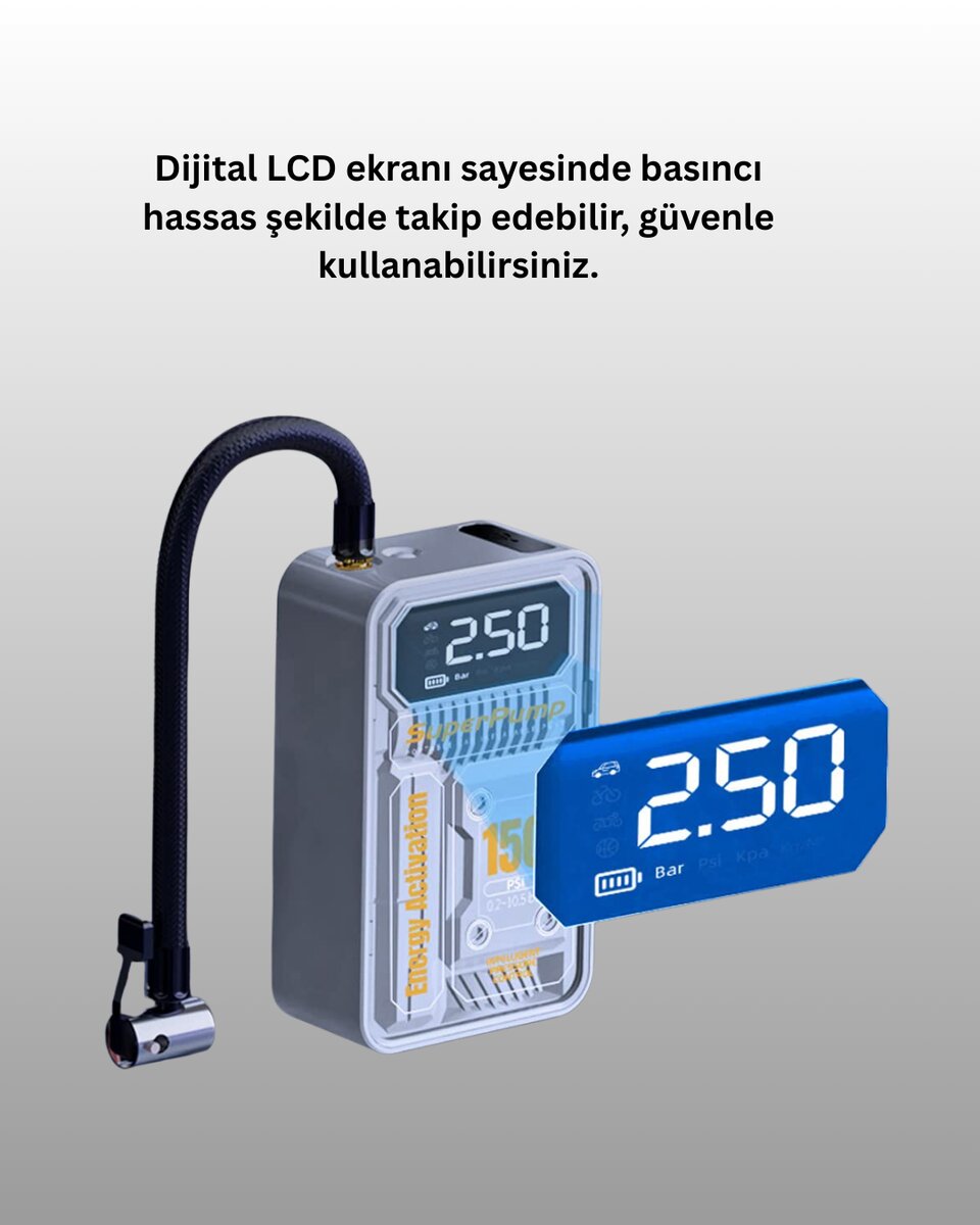 6000mAh Bataryalı LED Ekranlı Akıllı Hava Kompresörü 6000mAh Bataryalı LED Ekranlı Akıllı Hava Kompresörü