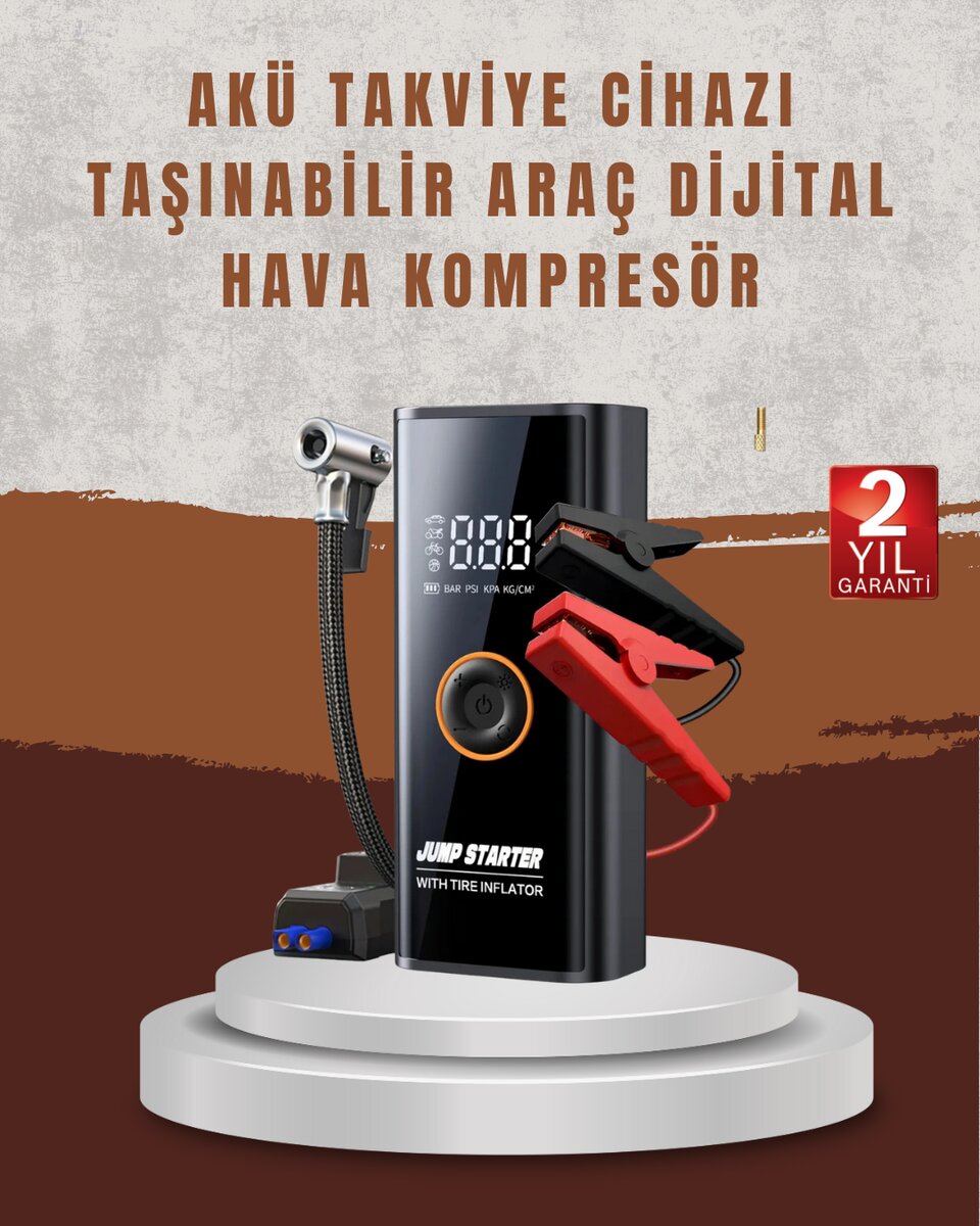 Çok Fonksiyonlu Araç Yol Yardım Kiti Jump Starter ve Lastik Pompası Çok Fonksiyonlu Araç Yol Yardım Kiti Jump Starter ve Lastik Pompası