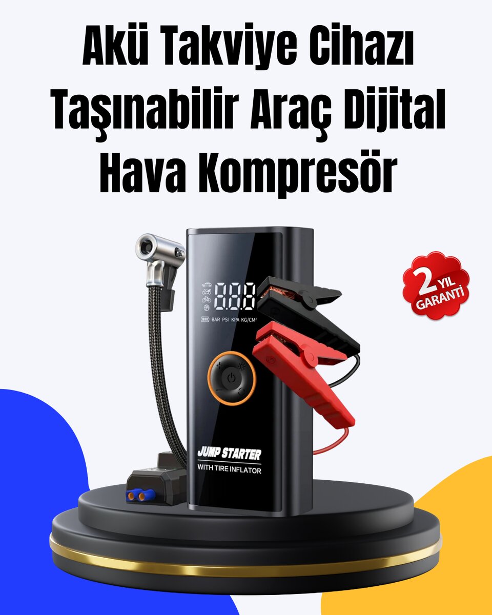 SOS Fenerli Akü Takviye Cihazı Dijital Kompresör Powerbank SOS Fenerli Akü Takviye Cihazı Dijital Kompresör Powerbank