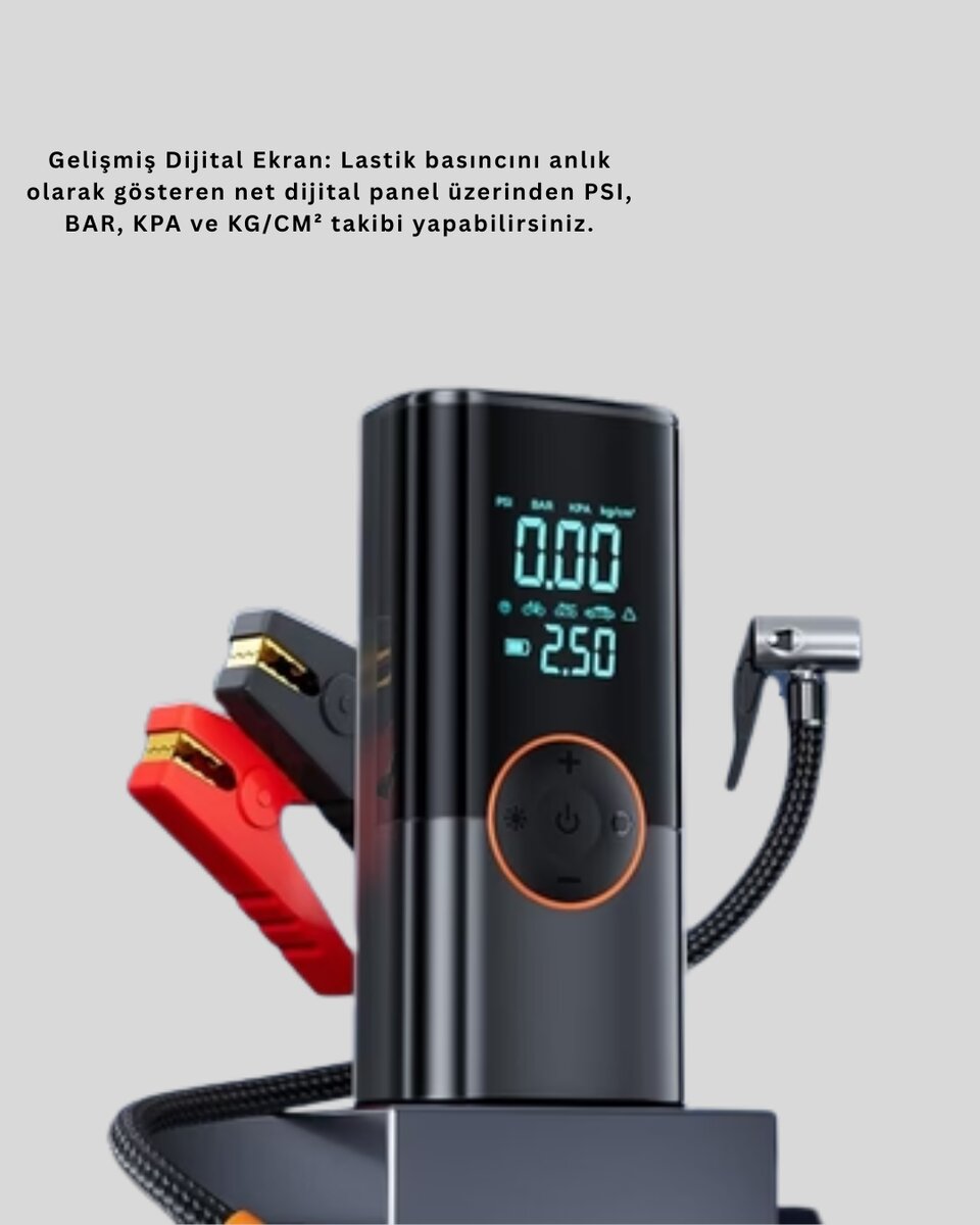 SOS Fenerli Akü Takviye Cihazı Dijital Kompresör Powerbank SOS Fenerli Akü Takviye Cihazı Dijital Kompresör Powerbank