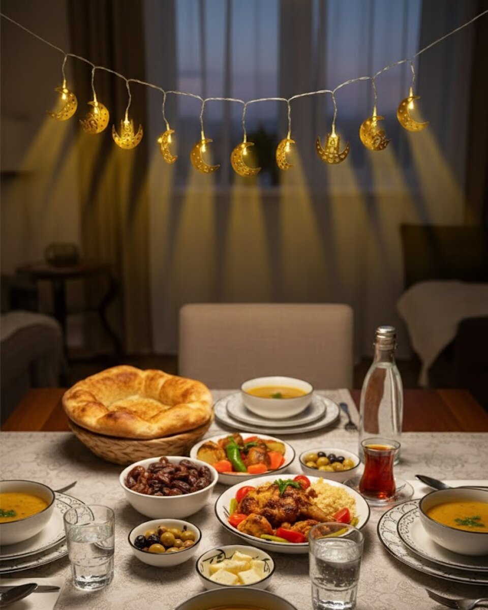 Pilli Minareli Hilal LED Işık Gold Metal Ramazan Dekorasyonu Pilli Minareli Hilal LED Işık Gold Metal Ramazan Dekorasyonu