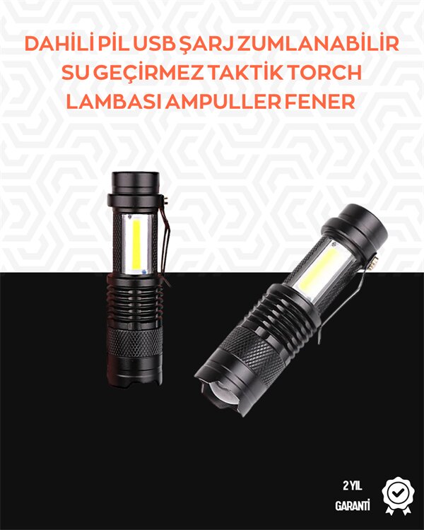 Taşınabilir Şarjlı LED Fener - 4 Modlu, 2000LM, Ayarlanabilir Odak Taşınabilir Şarjlı LED Fener - 4 Modlu, 2000LM, Ayarlanabilir Odak