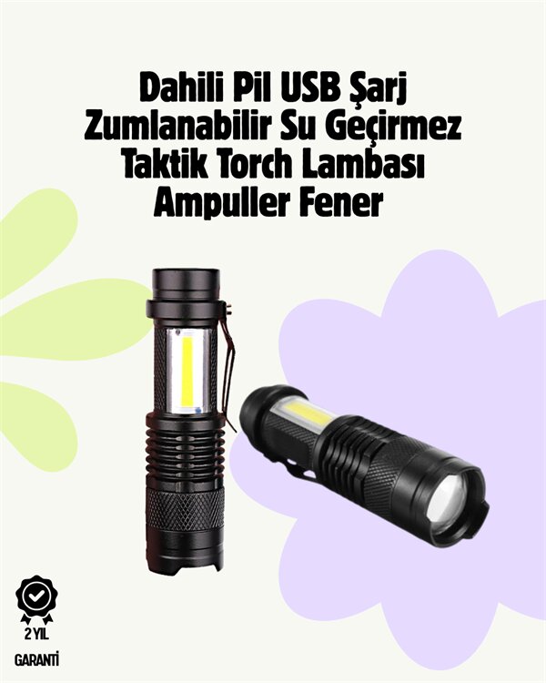 2000 Lümen LED El Feneri - Suya Dayanıklı, Odaklı, Klipsli 2000 Lümen LED El Feneri - Suya Dayanıklı, Odaklı, Klipsli