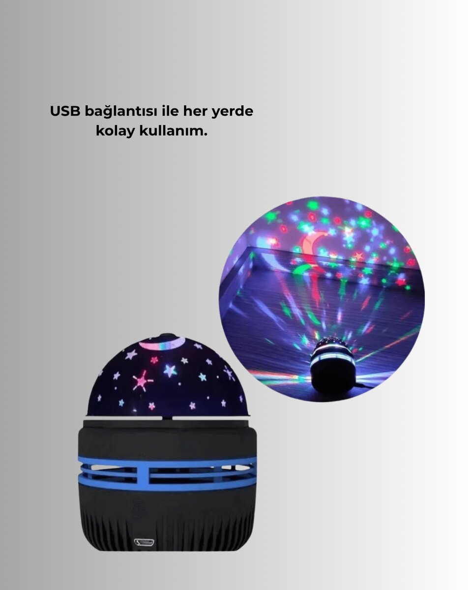 Döner Galaxy Projektör Gece Lambası – Ay ve Yıldız Işıklı Atmosfer Lamba, USB Bağlantılı Döner Galaxy Projektör Gece Lambası – Ay ve Yıldız Işıklı Atmosfer Lamba, USB Bağlantılı