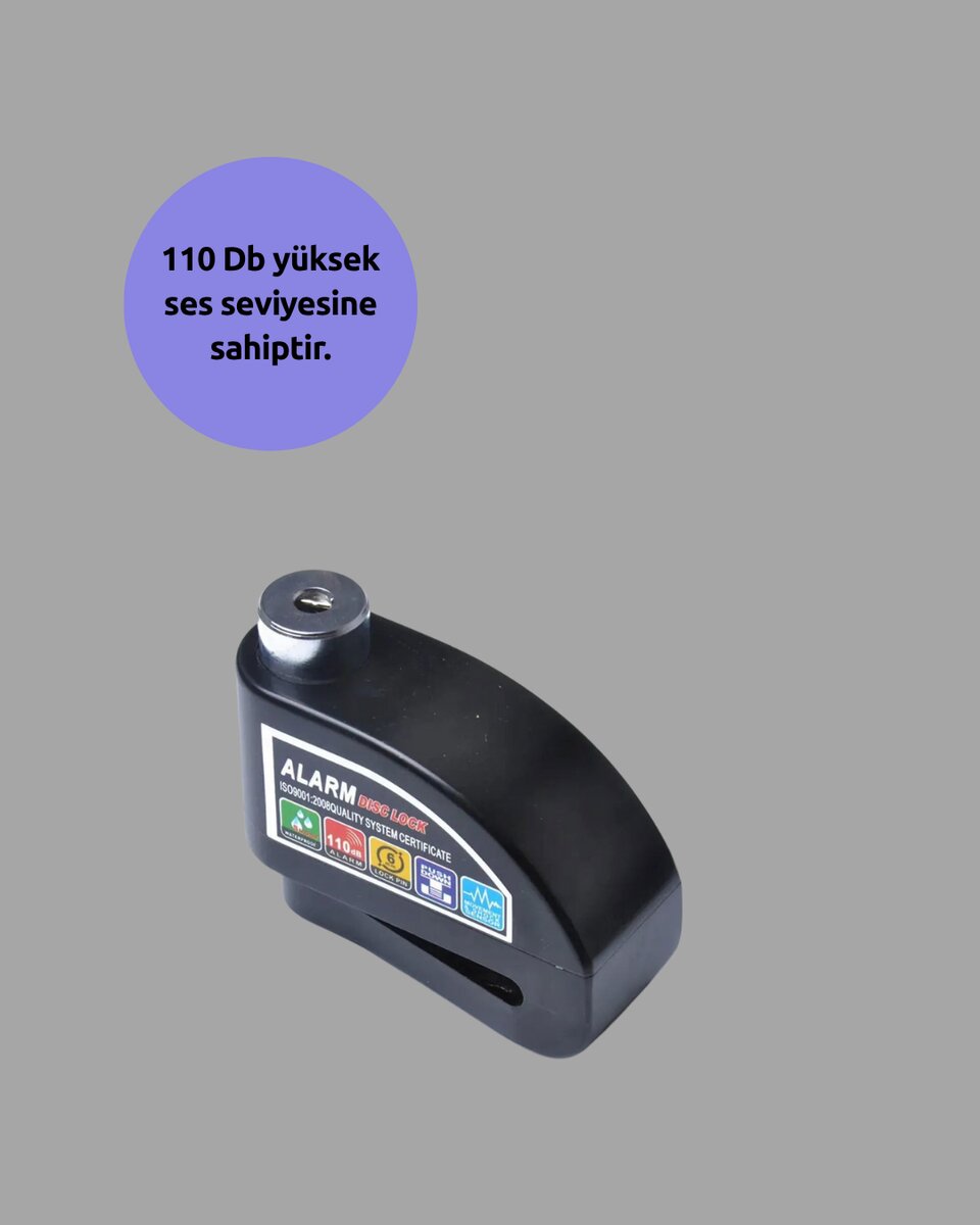 Suya Dayanıklı 110dB Alarmlı Çelik Disk Kilidi Suya Dayanıklı 110dB Alarmlı Çelik Disk Kilidi