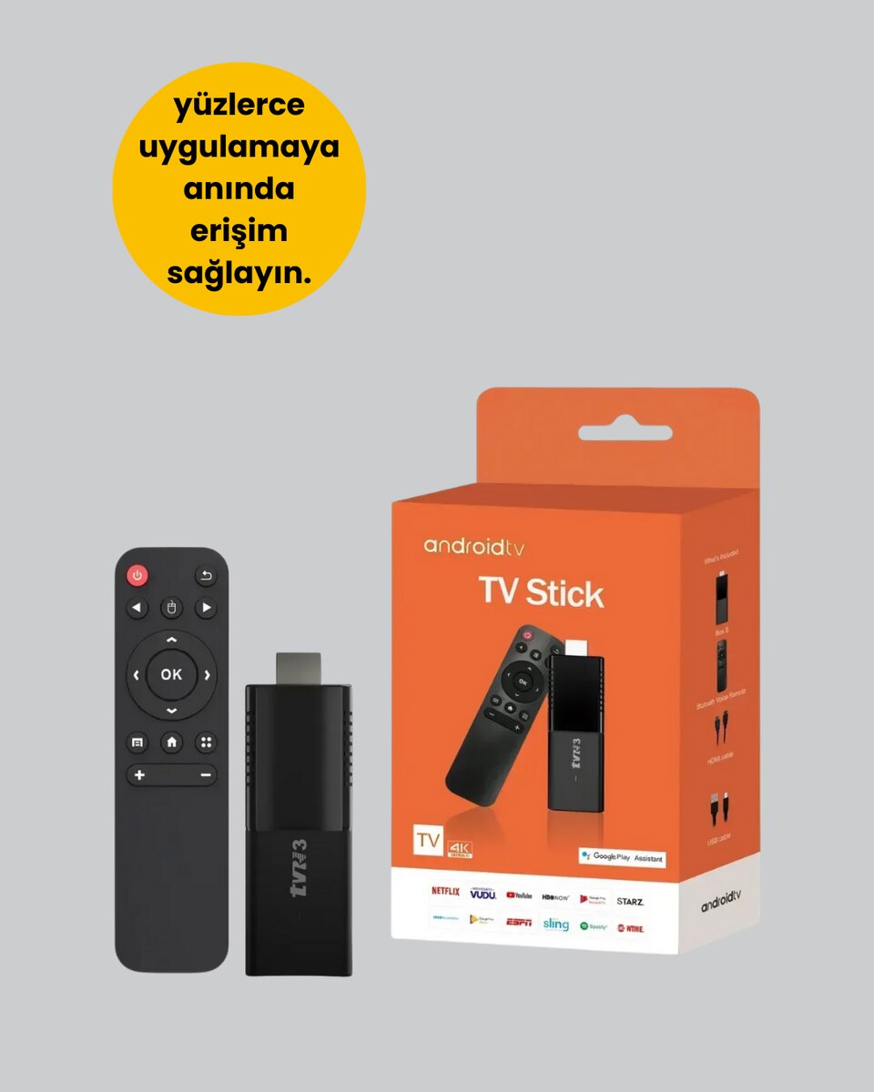 Android TV Stick 4K Ultra HD Görüntü Destekli Android TV Stick 4K Ultra HD Görüntü Destekli