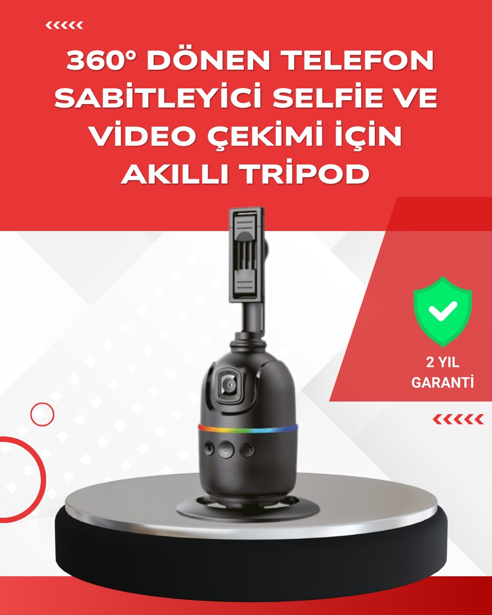 Yapay Zeka Destekli Yüz Takip Özellikli 360 Derece Dönen Masaüstü Telefon Sabitleyici Yapay Zeka Destekli Yüz Takip Özellikli 360 Derece Dönen Masaüstü Telefon Sabitleyici