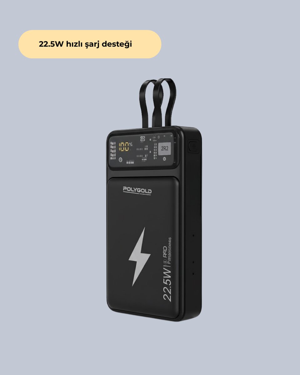 Powerbank Dahili Ekranlı 10000 mAh Çift Kablolu