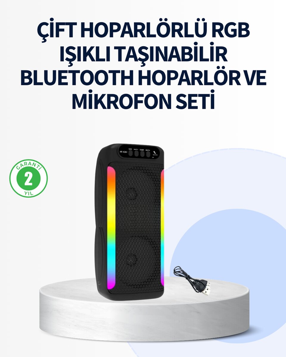RGB Işıklı Çift Hoparlörlü Taşınabilir Bluetooth Speaker ve Mikrofon RGB Işıklı Çift Hoparlörlü Taşınabilir Bluetooth Speaker ve Mikrofon