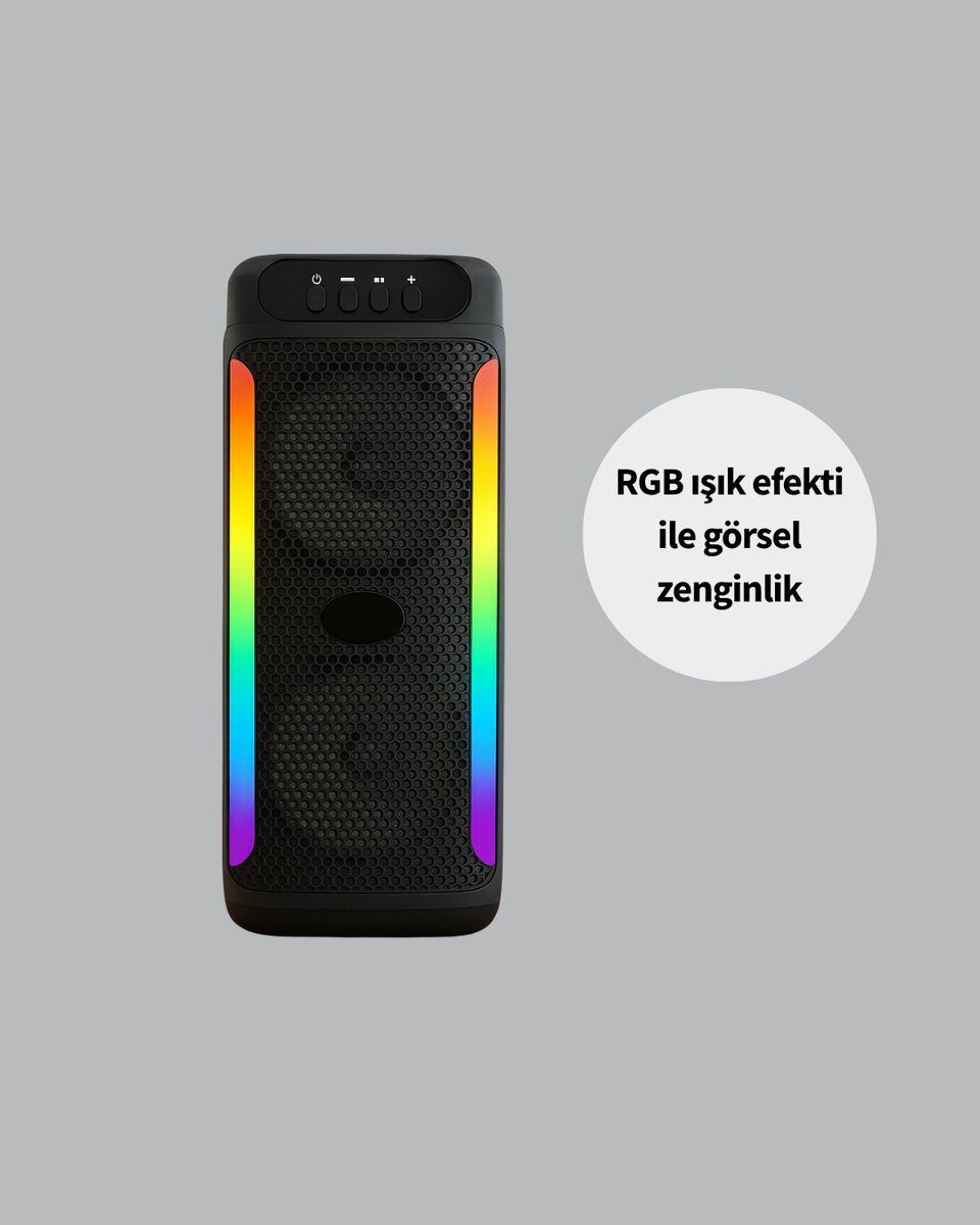 RGB Işıklı Çift Hoparlörlü Taşınabilir Bluetooth Speaker ve Mikrofon RGB Işıklı Çift Hoparlörlü Taşınabilir Bluetooth Speaker ve Mikrofon
