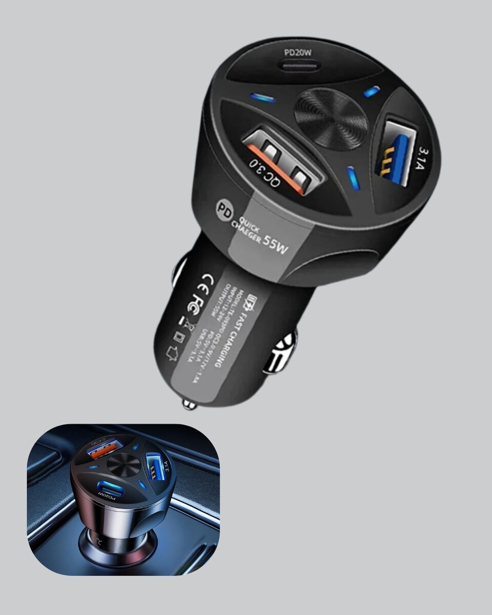55W PD ve Quick Charge 3.0 Destekli Polygold Araç Şarj Adaptörü 55W PD ve Quick Charge 3.0 Destekli Polygold Araç Şarj Adaptörü